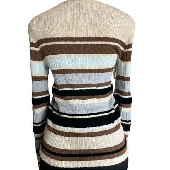 Theory women’s striped wool-blended Sweater in Nocolor. - Picture 4 of 6